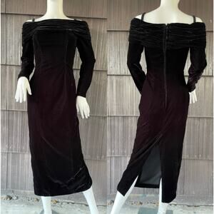 🔥Vintage Rampage Velvet Off The Shoulder Formal Evening Bodycon Old Money Dress